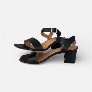 Nisolo Black Leather Block Heel Sandals Size 11 Minimalist Ankle Strap